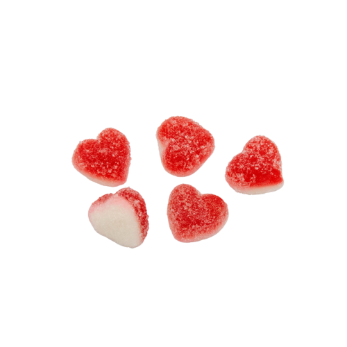 Żelki "Mini Serduszka z Pianką" w cukrze 1kg o smaku truskawkowym