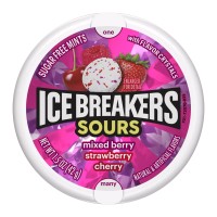 Ice Breakers Sours Mixed Berry Strawberry Cherry SUGAR FREE Mints 42g Cukierki do ssania BEZ CUKRU o smaku jagód, truskawki i wiśni
