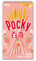 Pocky Peach flavour 55g Chrupiące paluszki w polewie o smaku brzoskwiniowym