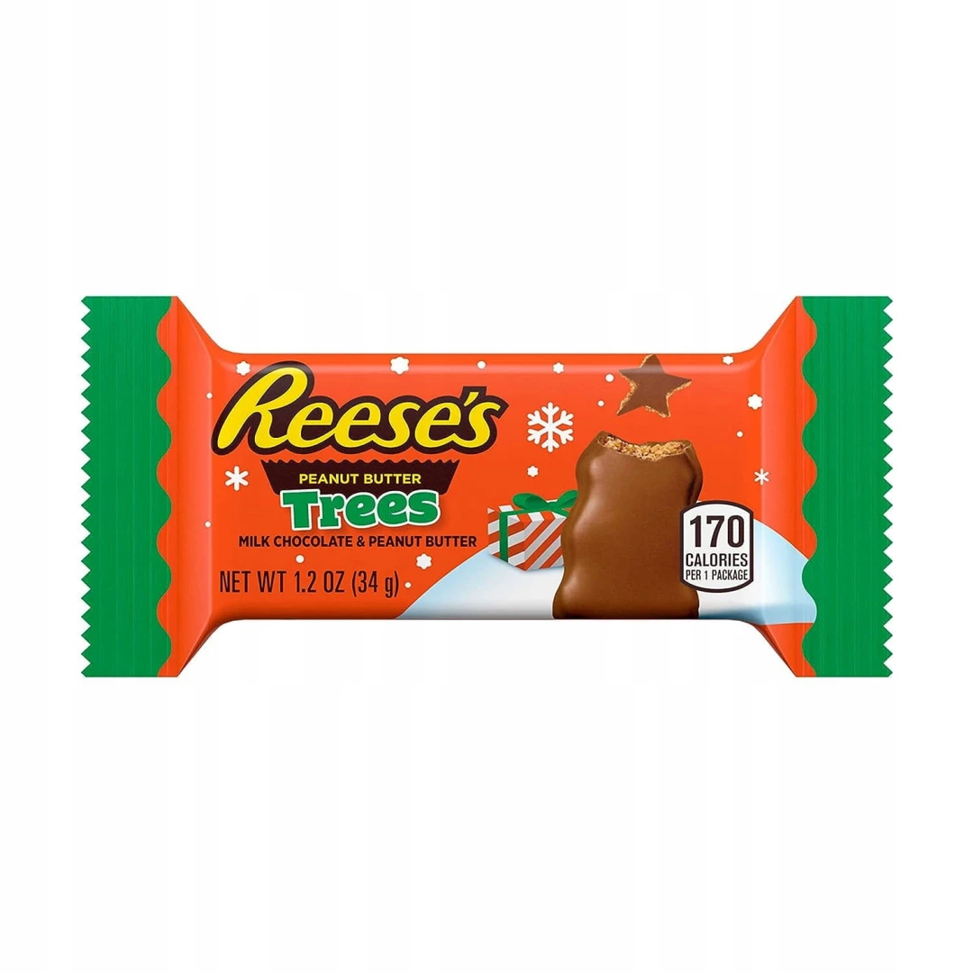 Reese's Trees Christmas 34g Batonik w kształcie choinki z kremem orzechowym w polewie o smaku mlecznej czekolady