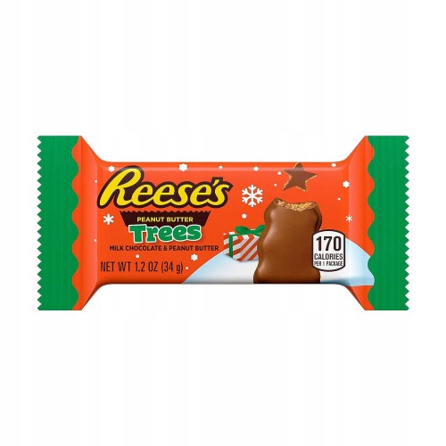 Reese's Trees Christmas 34g Batonik w kształcie choinki z kremem orzechowym w polewie o smaku mlecznej czekolady