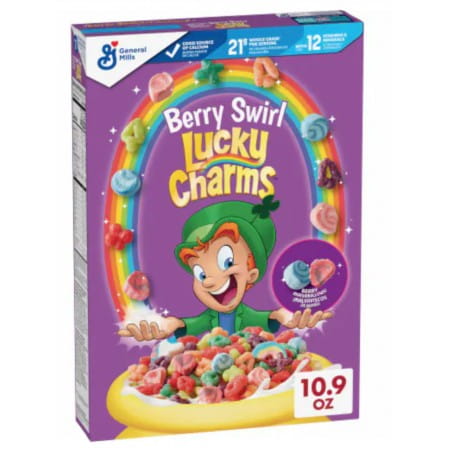 Lucky Charms Berry Swirl Cereal 309g Płatki śniadaniowe z piankami marshmallow o smaku jagodowym