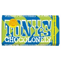 Tony's Chocolonely Dark Creamy Hazelnut Crunch 180g Belgijska gorzka czekolada z pastą z orzechów laskowych, pastą z migdałów i kawałkami karmelizowanych orzechów laskowych
