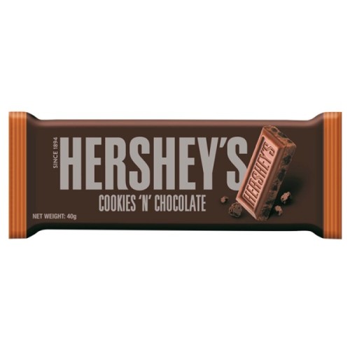 Hershey's Cookies 'N' Chocolate 40g Batonik o smaku czekolady mlecznej z kawałkami ciasteczek