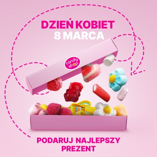 Bombonierka "Dla Niej" Mała Różowa z Żelkami i Piankami 100g Prezent na Dzień Kobiet
