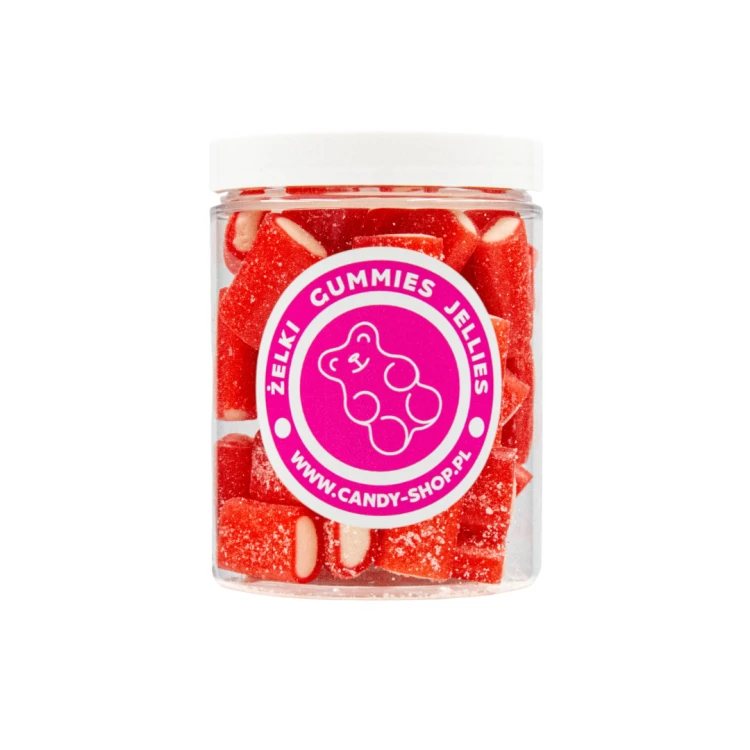 Żelki "Kabelki" w cukrze 1kg o smaku truskawkowym
