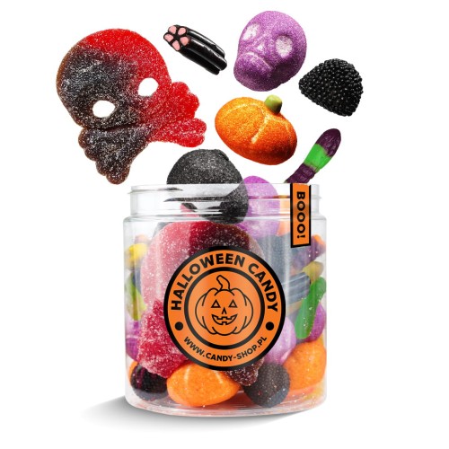 Słoik "Halloween - Straszny" z Żelkami i Piankami 400g o smaku owocowym 750ml