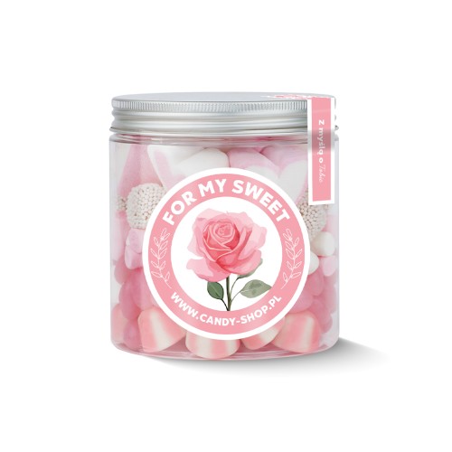 Słoik "Dla Niej - For My Sweet" z Żelkami i Piankami 400g o smaku owocowym 750ml Prezent na Dzień Kobiet