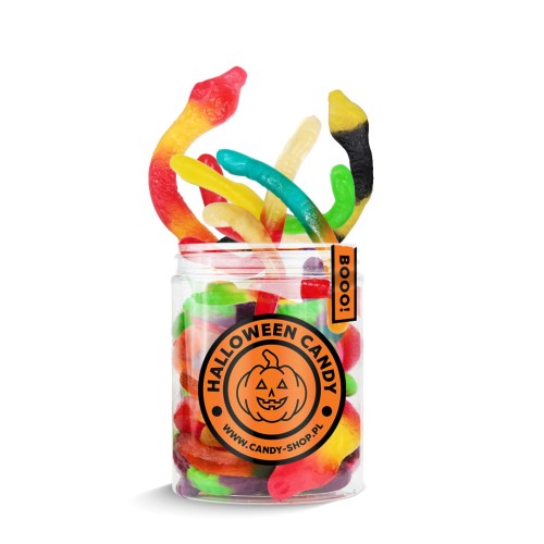 Słoik "Halloween - Wężyki" 200g z Żelkami o smaku owocowym 300ml