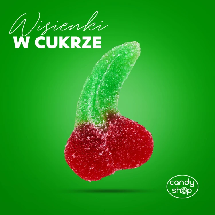 Żelki "Wisienki" w cukrze 200g o smaku wiśniowym