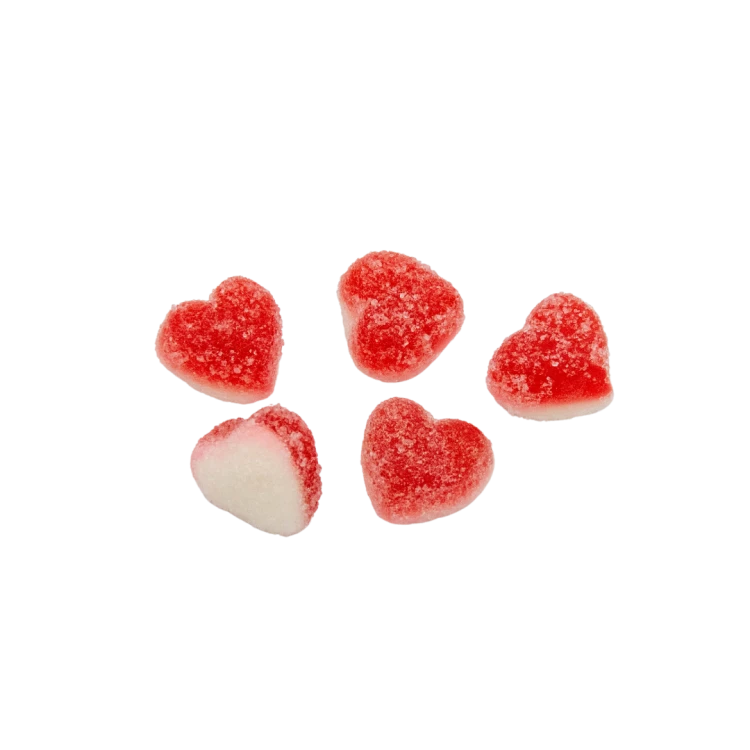 Żelki "Mini Serduszka z Pianką" w cukrze 200g o smaku truskawkowym