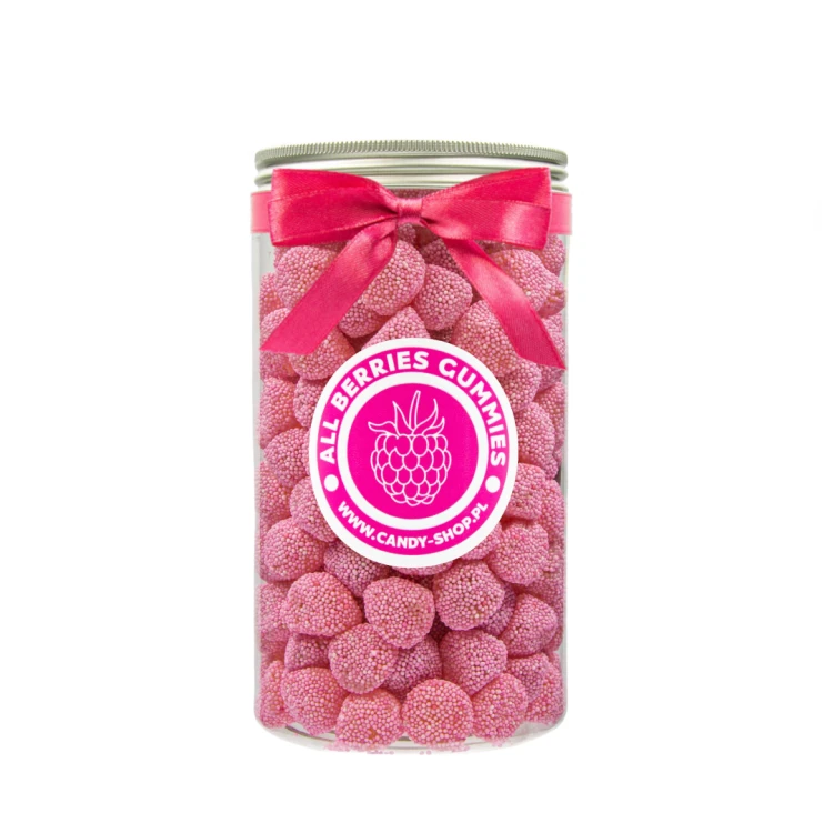 Słoik z Żelkami "Różowe Malinki Jeżynki"  1kg o smaku owocowym
