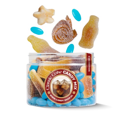 Słoik "Klasyczna Cola - Classic Coke Candy Mix" z Żelkami i Jelly Beans 450g o smaku coli słoik 500ml