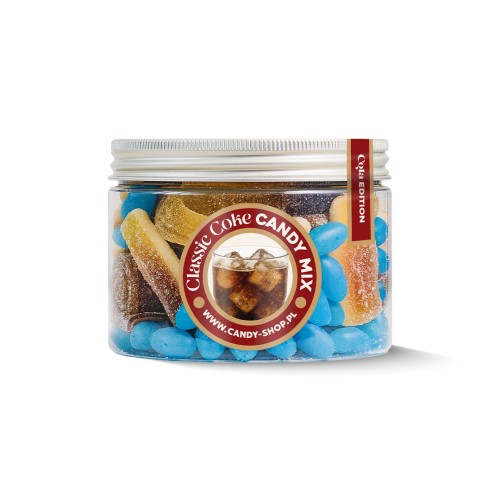 Słoik "Klasyczna Cola - Classic Coke Candy Mix" z Żelkami i Jelly Beans 450g o smaku coli słoik 500ml