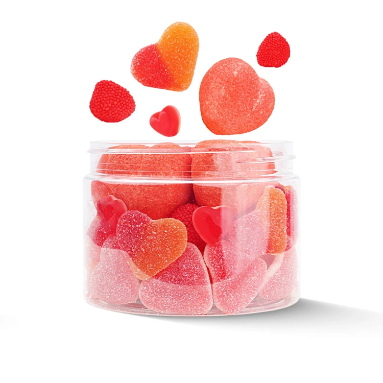 Słoik "XOXO Przytul Mnie! - Lover's Gummies" z Żelkami i Piankami Serca 300g o smaku owocowym 500ml Prezent