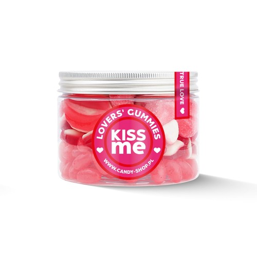 Słoik "KISS ME Pocałuj Mnie! - Lover's Gummies" z Żelkami i Cukierkami Jelly Beans 400g o smaku owocowym 500ml Prezent