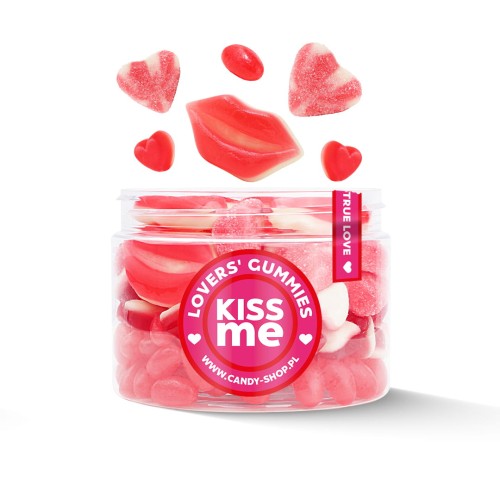 Słoik "KISS ME Pocałuj Mnie! - Lover's Gummies" z Żelkami i Cukierkami Jelly Beans 400g o smaku owocowym 500ml Prezent