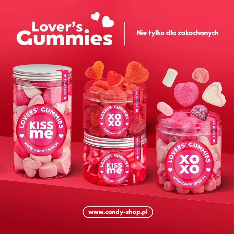 Słoik "KISS ME Pocałuj Mnie! - Lover's Gummies" z Żelkami i Cukierkami Jelly Beans 400g o smaku owocowym 500ml Prezent