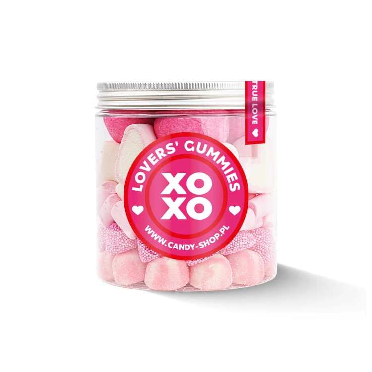 Słoik "Miłosny Mix - Lover's Gummies" z Żelkami i Piankami Serca 350g o smaku owocowym 750ml Prezent