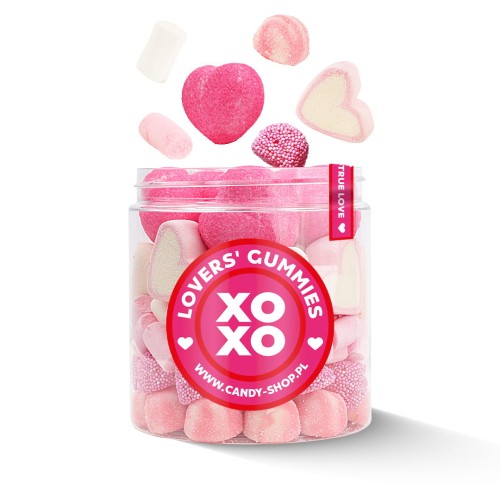 Słoik "Miłosny Mix - Lover's Gummies" z Żelkami i Piankami Serca 350g o smaku owocowym 750ml Prezent
