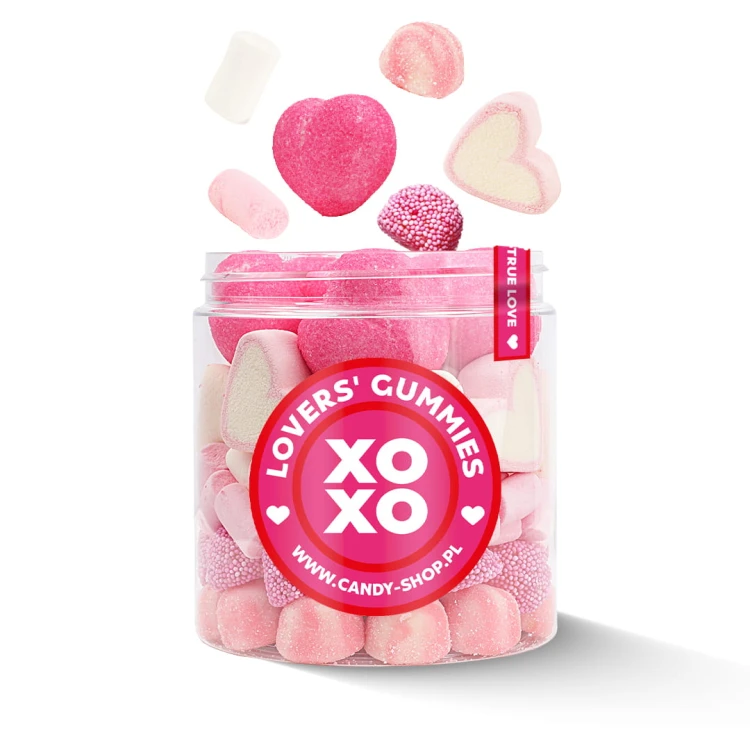 Słoik "Miłosny Mix - Lover's Gummies" z Żelkami i Piankami Serca 350g o smaku owocowym 750ml Prezent