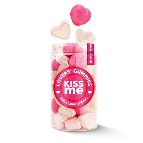 Duży Słoik "Dużo Miłości - Lover's Gummies" z Piankami Marshmallow Serca 300g o smaku owocowym 1250ml Prezent