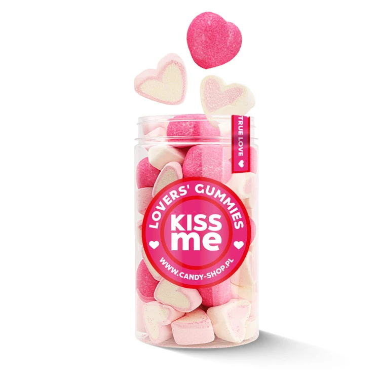 Duży Słoik "Dużo Miłości - Lover's Gummies" z Piankami Marshmallow Serca 300g o smaku owocowym 1250ml Prezent