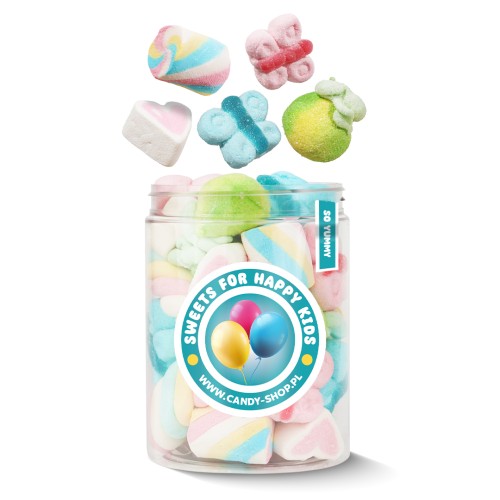 Duży Słoik "Sweets for Happy Kids" z Piankami 230g o smaku owocowym Słodycze dla Dzieci 1000ml
