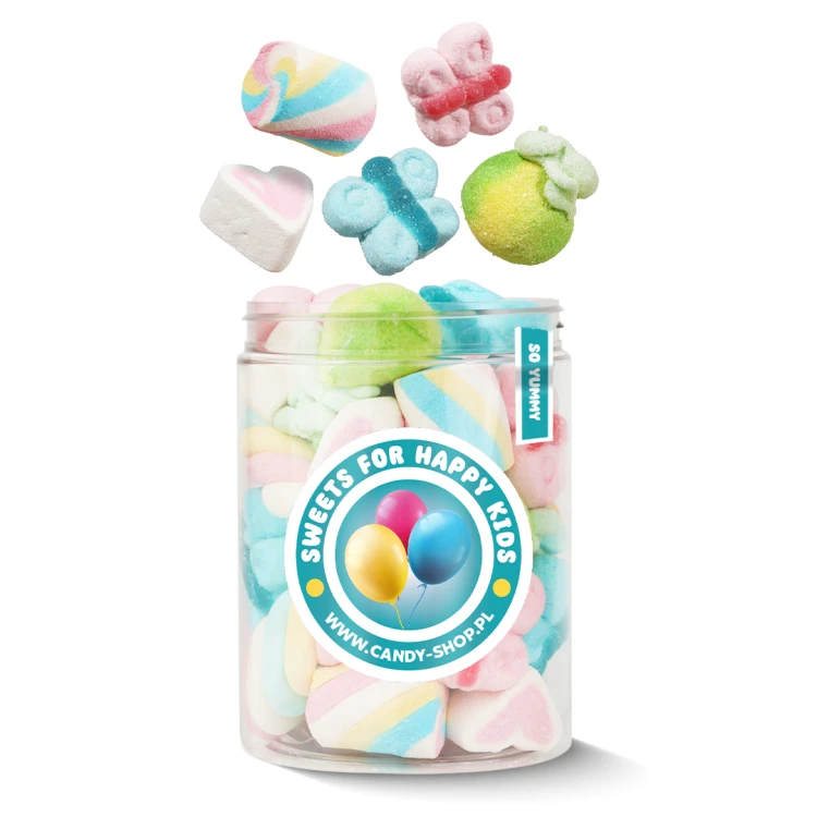 Duży Słoik "Sweets for Happy Kids" z Piankami 230g o smaku owocowym Słodycze dla Dzieci 1000ml
