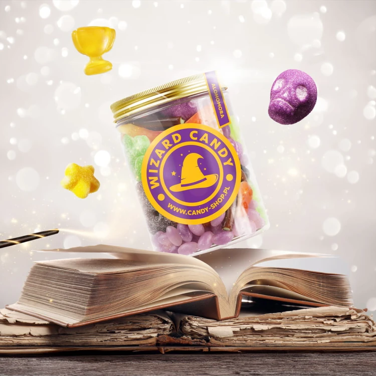 Duży Słoik "Wizard dla Czarodzieja" z Żelkami i Piankami 650g o smaku owocowym 1000ml