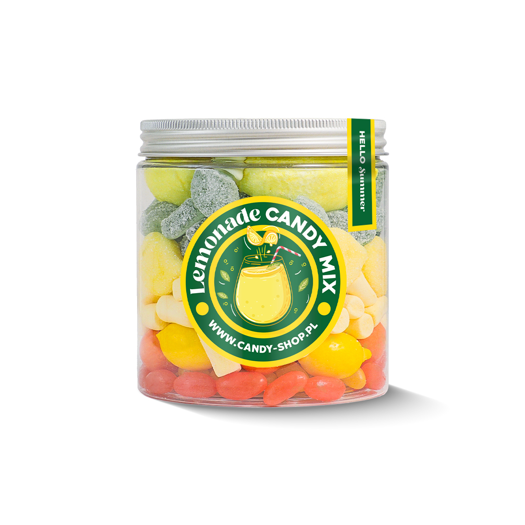 Słoik "Lemoniadowy - Lemonade Candy Mix" z Żelkami, Piankami i Gumami 600g o smaku owocowym 750ml