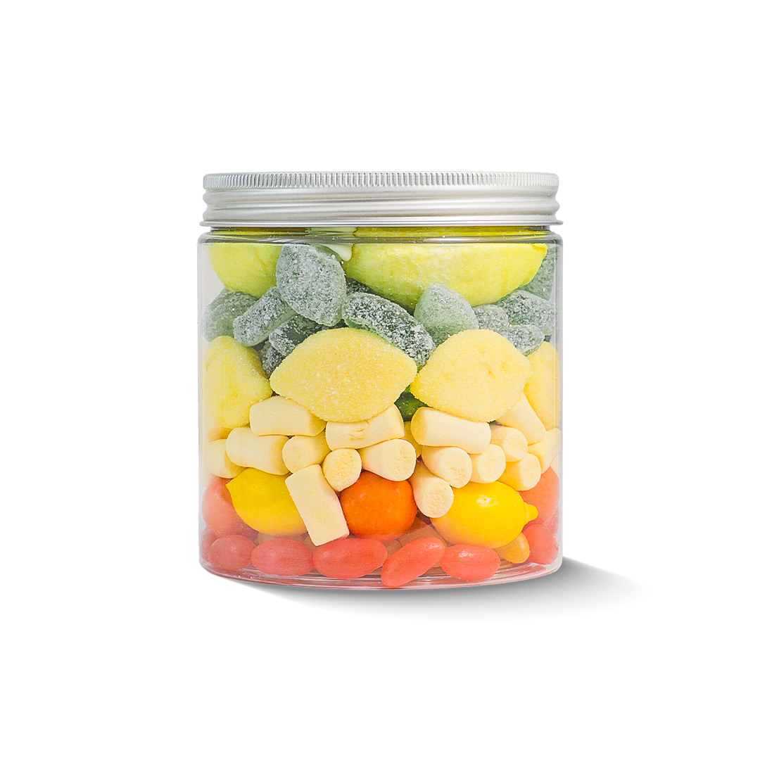 Słoik "Lemoniadowy - Lemonade Candy Mix" z Żelkami, Piankami i Gumami 600g o smaku owocowym 750ml
