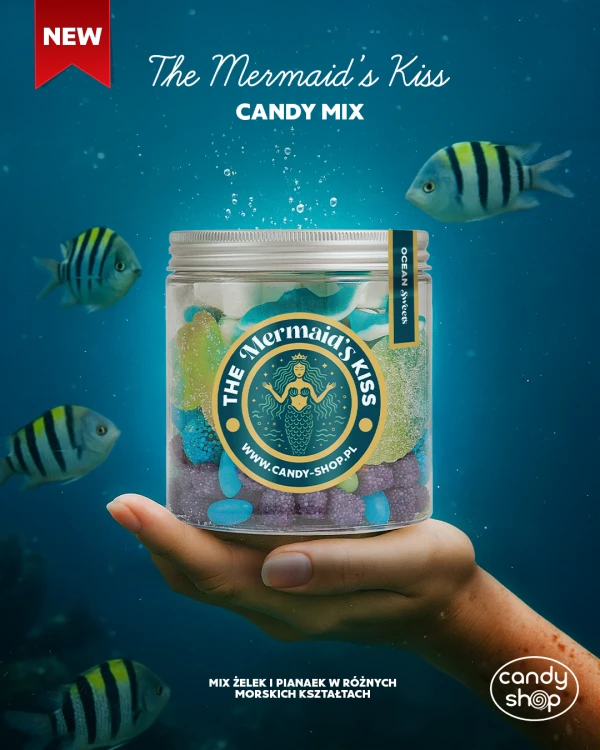 Słoik "Morski - The Marmaid Kiss" z Żelkami i Piankami 400g o smaku owocowym 750ml