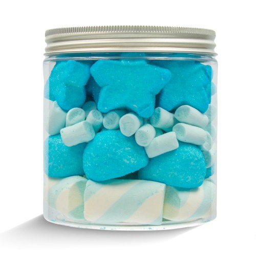 Słoik "Gwiazdki Niebieskie - Baby Stars Blue" na Baby Shower dla Chłopca z Piankami 200g o smaku owocowym 750ml