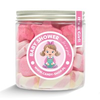 Słoik "Gwiazdki Różowe - Baby Stars Pink" na Baby Shower dla Dziewczynki z Piankami 200g o smaku owocowym 750ml