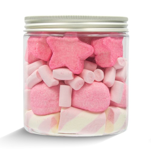 Słoik "Gwiazdki Różowe - Baby Stars Pink" na Baby Shower dla Dziewczynki z Piankami 200g o smaku owocowym 750ml