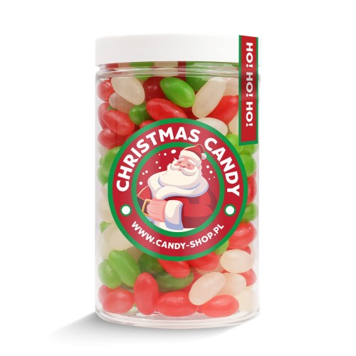 Słoik "Świąteczny Mix Fasolek - Christmas Candy" z Żelkami Jelly Beans 400g o smaku owocowym 400ml