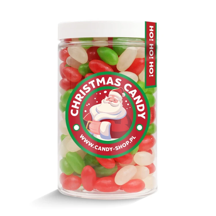 Słoik "Świąteczny Mix Fasolek - Christmas Candy" z Żelkami Jelly Beans 400g o smaku owocowym 400ml
