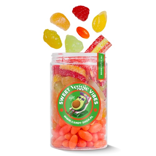 Słoik "Wegański - Veggie Vibes" z Żelkami 350g o smaku owocowym 400ml