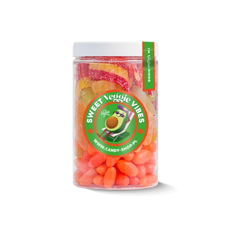 Słoik "Wegański - Veggie Vibes" z Żelkami 350g o smaku owocowym 400ml