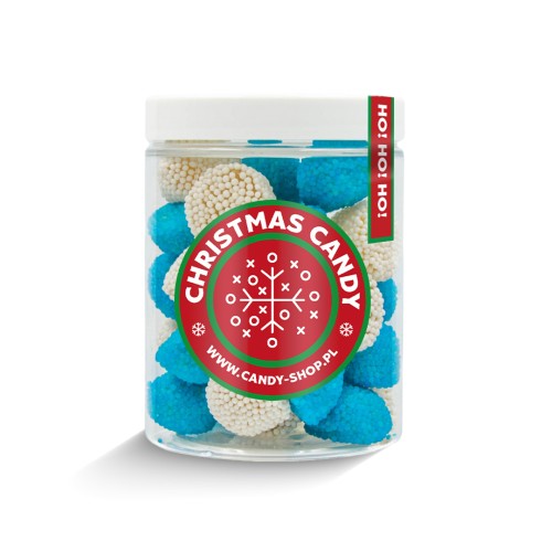 Słoik "Jeżynki Mix Biało-Niebieskie - Christmas Candy" z Żelkami 200g o smaku owocowym 300ml