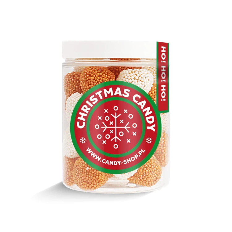 Słoik "Jeżynki Mix Biało-Złote - Christmas Candy" z Żelkami 200g o smaku owocowym 300ml