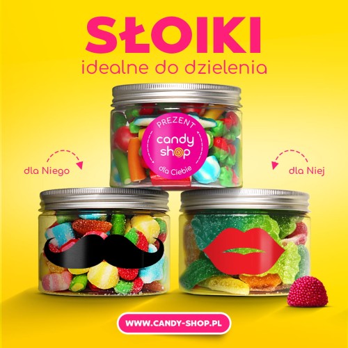 Słoik "Dla Niego - Wąsy" z Żelkami i Piankami 300g 500ml Prezent