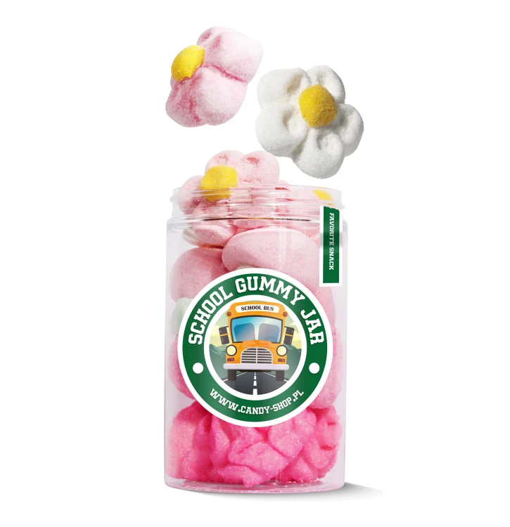Słoik "Szkolny Kwiatowy - School Gummy Jar" z Piankami 100g Prezent dla ucznia na zakończenie szkoły 400ml