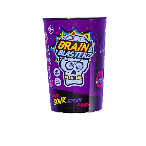 Brain Blasterz Sour Hard Candy 48g Ekstremalnie kwaśne cukierki z kwaśnym proszkiem w środku o smaku czarnej porzeczki, maliny i truskawki