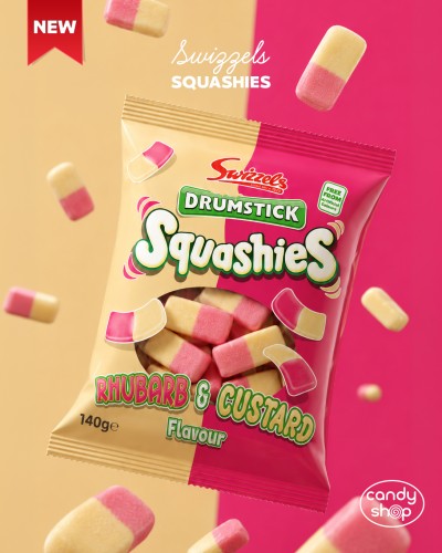 Swizzels Squashies Rhubarb & Custard 120g Żelki piankowe o smaku rabarbaru z waniliowym kremem