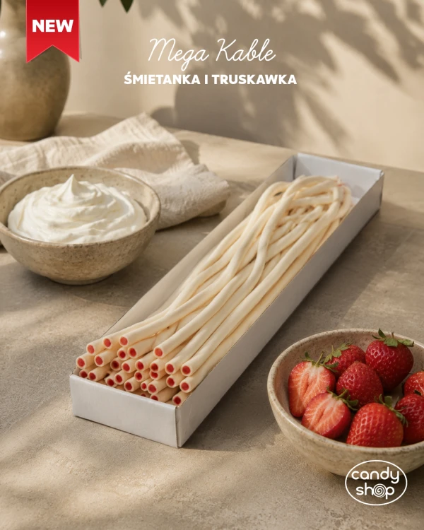 Zestaw 4x Żelki "Mega Kable Mega Żele Śmietanka z Truskawką" 3,2kg 40szt. o smaku śmietankowo- truskawkowym