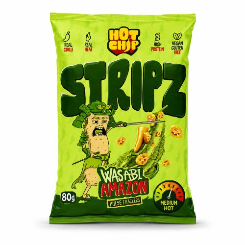 Stripz Wasabi Amazon 80 g Ostra smażona przekąska z grochu o smaku wasabi i papryczki chili