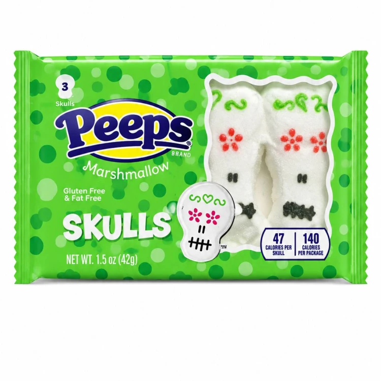 Peeps Marshmallow Skulls 42g  Pianki w kształcie Czaszki z posypką cukrową o smaku waniliowym