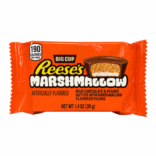 Reese's Big Cup Marshmallow 39g Babeczka w mlecznej czekoladzie z masłem orzechowym o smaku waniliowej pianki marshmallow